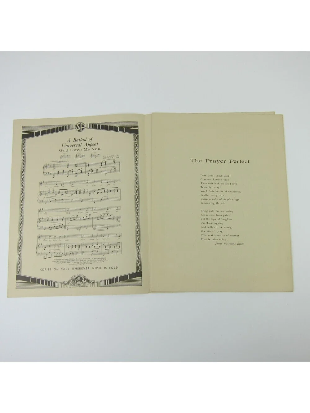 The Prayer Perfect Sheet Music James Whitcomb Riley Ervine Stenson Vintage 1930s